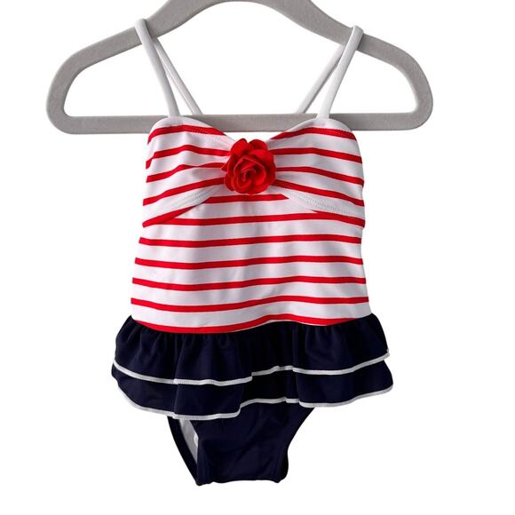 NWT Janie and Jack Baby Girl Swimsuit 18-24M Striped Americana Nautical Ruffle